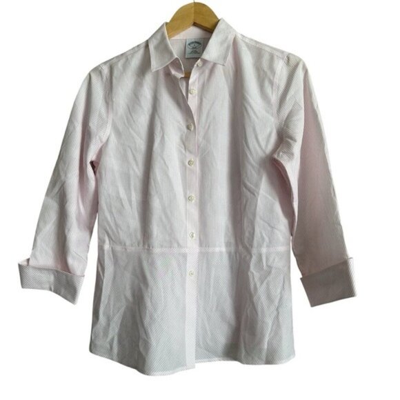 Brooks Brothers Tops - Brooks Brothers Pink & White Pinstripe Peplum Shirt | Size 6 | Preppy Chic